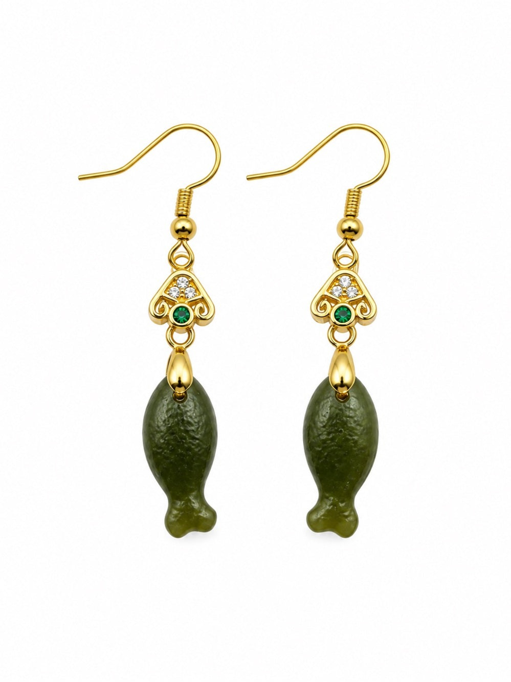 Exotic Jade Fish Dangle Earrings
