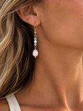 Freshwater Pearl & Aquamarine Dangle Earrings