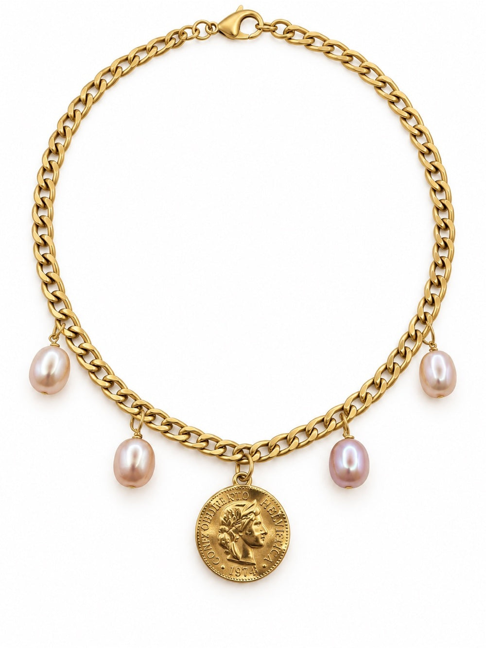 Freshwater Pearl & Coin Charm Necklace