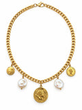 Freshwater Pearl & Coin Charm Necklace
