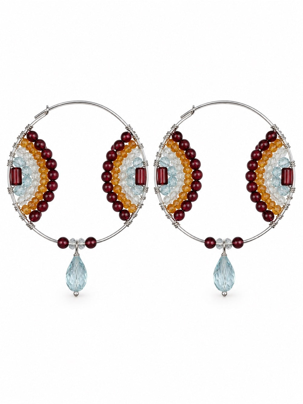 AMHP40 Garnet, Blue Topaz, and Carnelian Hoops