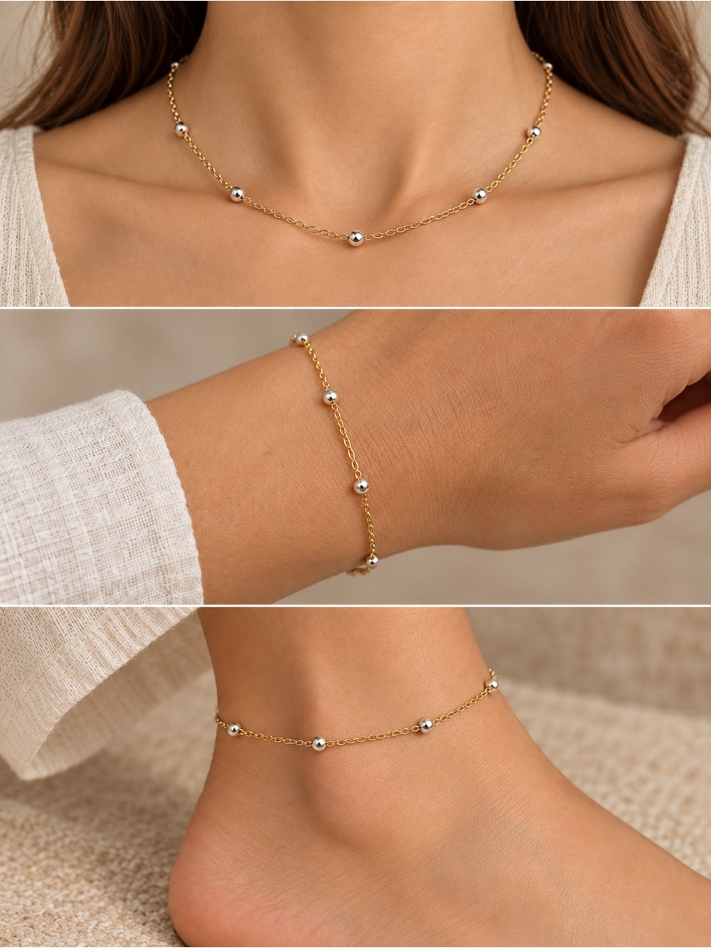 Two Tone Satellite Chain 14k GF Necklace / Bracelet / Anklet Made to Order