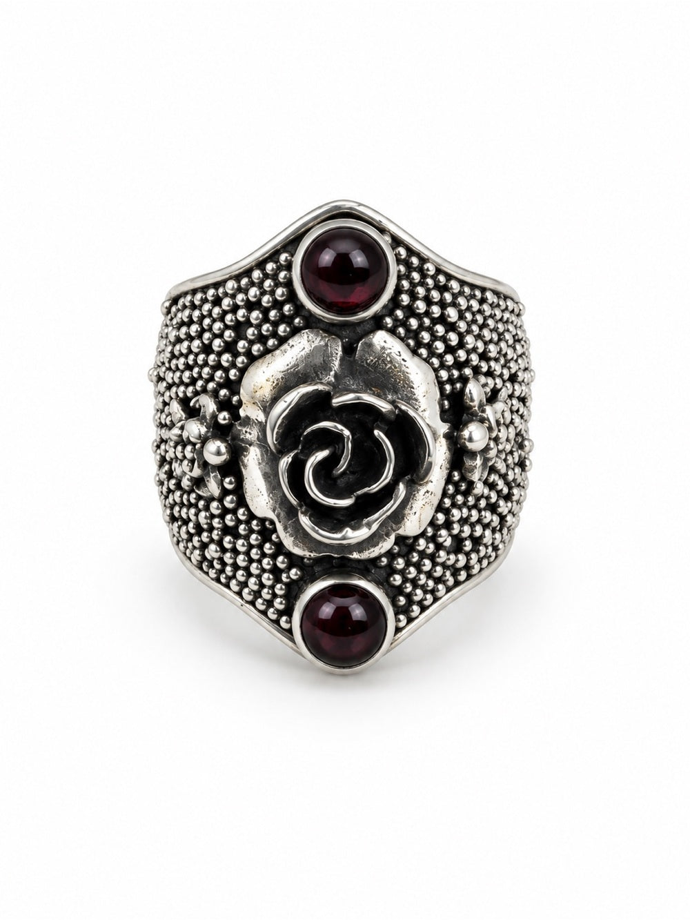 S925 Garnet Rose and Turtle Ring