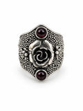 S925 Garnet Rose and Turtle Ring