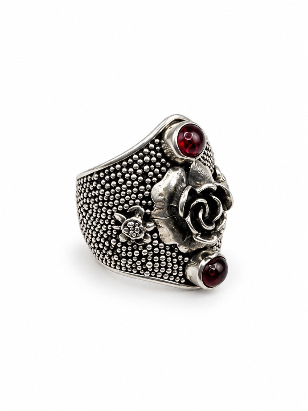 S925 Garnet Rose and Turtle Ring