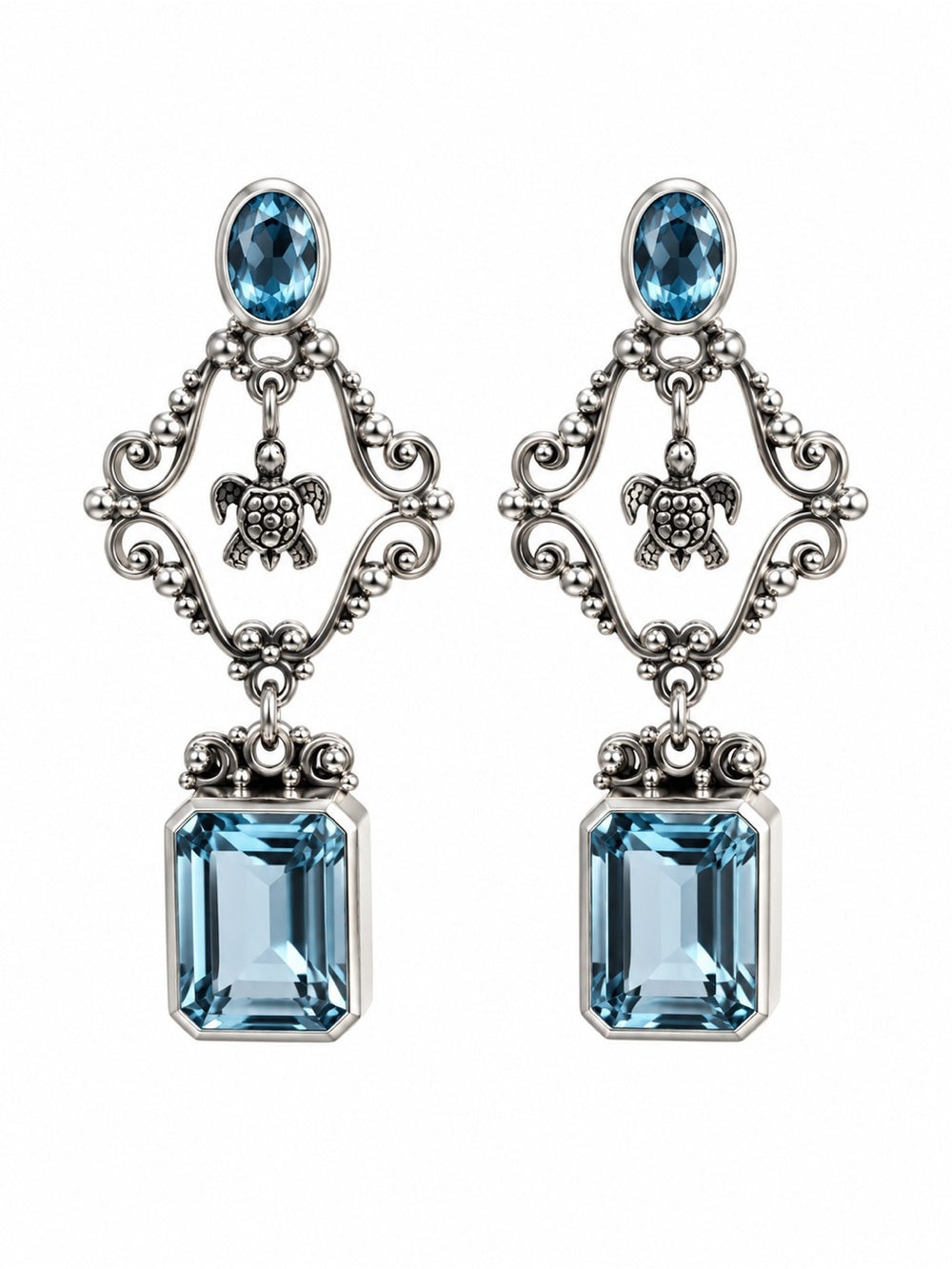 S925 Faceted Blue Topaz Turtle Earrings