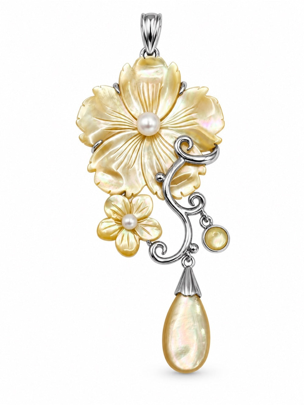 S925 Mother of Pearl and Freshwater Pearl Flower Pendant