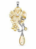 S925 Mother of Pearl and Freshwater Pearl Flower Pendant