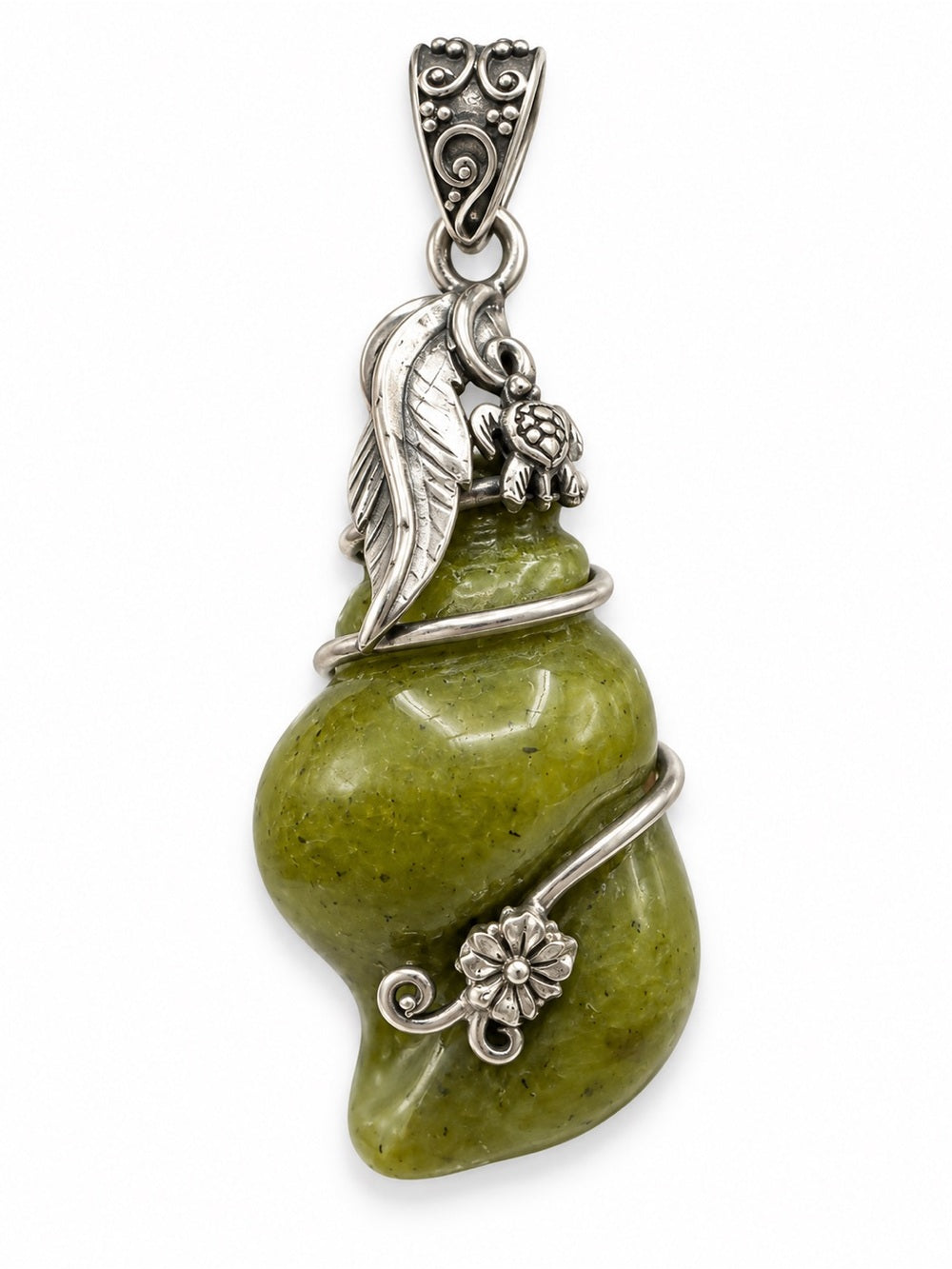 S925 Jade Shell and Turtle Pendant