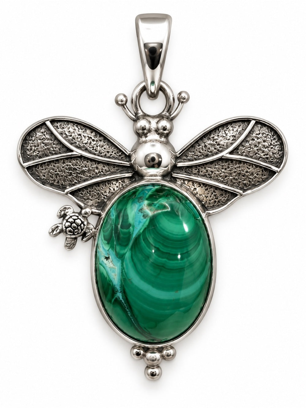 S925 Chrysocolla Moth and Turtle Pendant