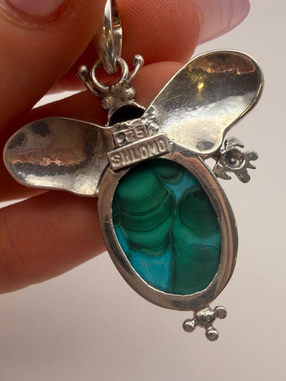 S925 Chrysocolla Moth and Turtle Pendant