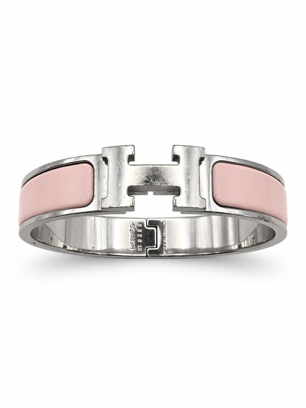 Hermès Clic H PM Bracelet Pink Enamel Silver-Tone