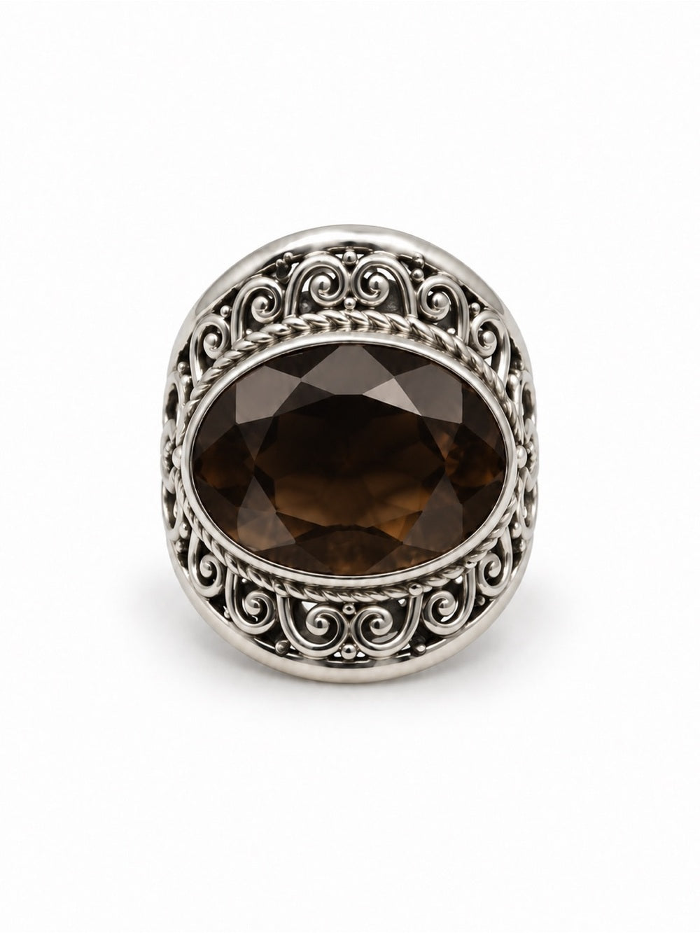 Smokey Quartz S925 Framed Ring