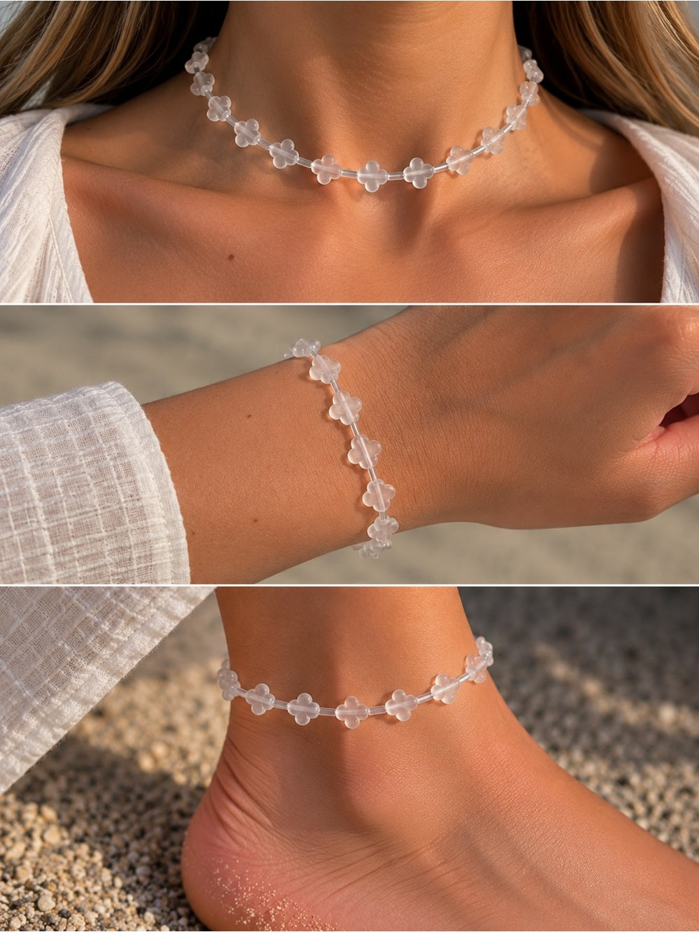 Clear Quartz Clover Necklace / Bracelet / Anklet | Made to Order