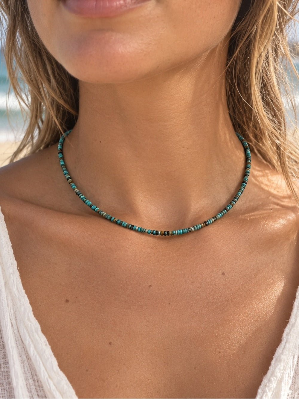 African Turquoise Rondell Gemstone Necklace