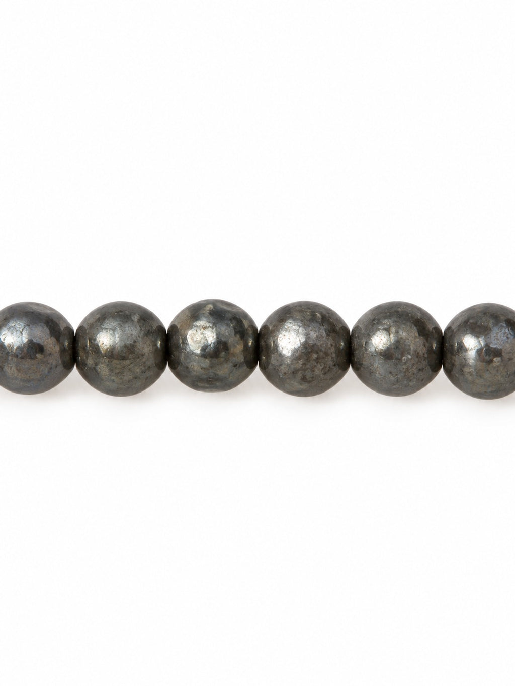 Metallic ice handblown glass beads on white background